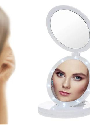 Дзеркало складане з led підсвічуванням та usb large mirror eclipse / кругле дзеркало для макіяжу