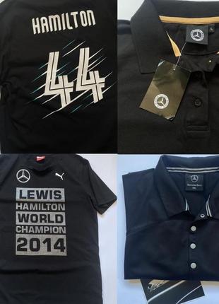 Футболка поло mercedes benz amg petronas lewis hamilton 44formula one чорного кольору swarovski