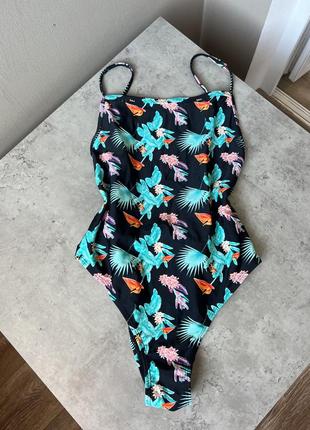 Купальник суцільний із відкритою спиною south beach р. м чорний у принт абстракцію листя