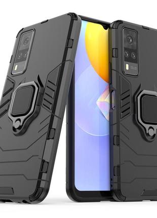 Чехол fiji ring для vivo y31 бронированный бампер с кольцом черный