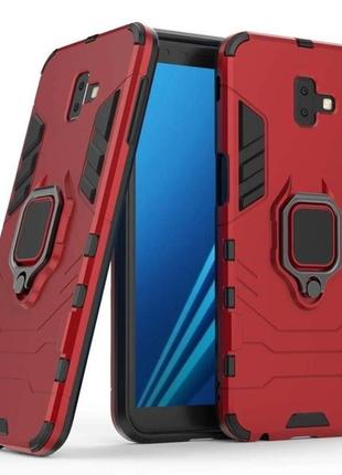 Чехол fiji ring для samsung j610 (j6 plus) бронированный бампер с кольцом подставкой красный