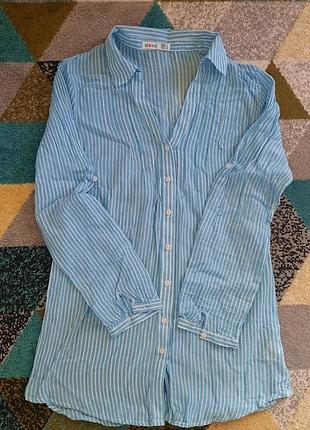 Сорочка натуральна на гудзики в смужку, полоску, блуза полосата на довгий рукав