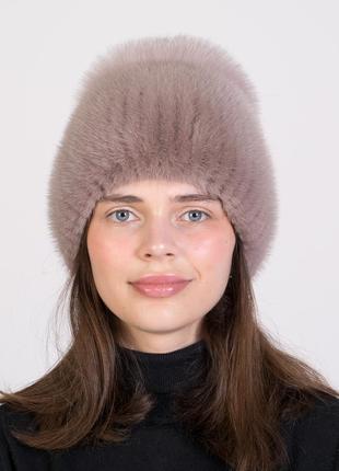 Женская вязаная меховая норковая шапка с помпоном из меха песца