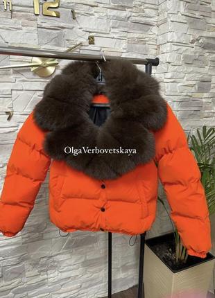 Зимовий пуховик з хутром песця, три кольори