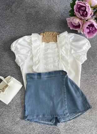 Стильный летний комплект - юбка-шорты + блуза