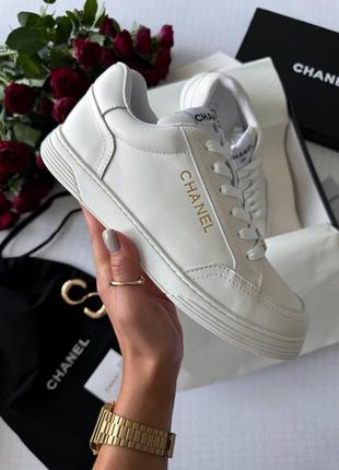 Женские кроссовки в стиле chanel low top white sneakers / демисезонные / весенние, летние, осенние / кожа / белые
