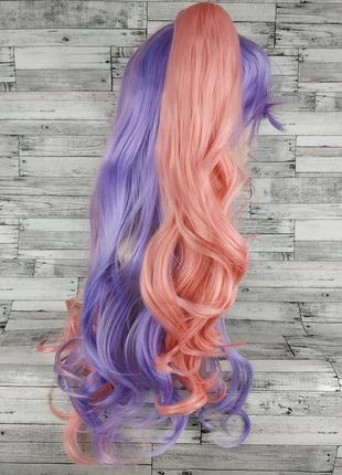 6824 парик с двумя хвостами розовый и фиолетовый двухцветный лолита волнистый с челкой