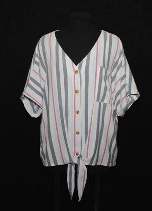 Блуза / рубашка в полоску, хлопок/лен, для пышных форм.4 фото