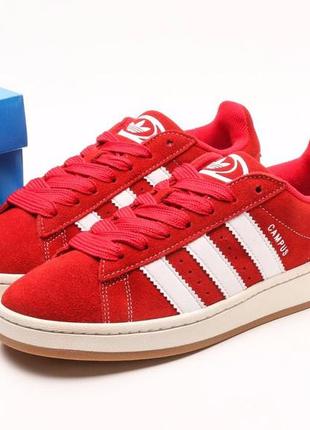 Жіночі замшеві кросівки adidas campus 00s red white адідас кампус