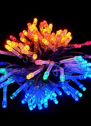 Гірлянда прозорий дріт на батарейках 100 led 10м, 2 режими різнокольорова (100)