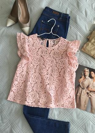 Розкішна мереживна блуза від zara в ніжному персиковому кольорі