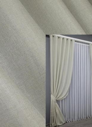 Штори в вітальню льон мережка. колір світло-бежевий