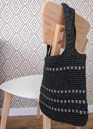 Сумка сумочка міні з рафії чорна авоська плетена в'язана з соломи на літо літня