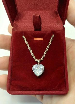 Классический подарок девушке - колье "нежность в сердце" медзолото с цирконом ювелирный сплав в коробочке