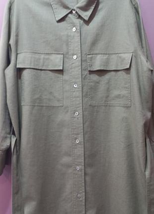 Льняное платье цвета хаки