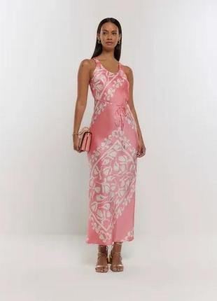 Атласное длинное платье с поясом river island