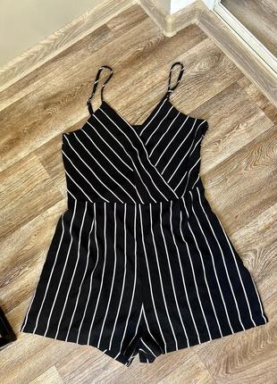 Чорно-білий ромпер у смужку шортами майкою комбез смугастий на бретелях короткий легкий бавовна 😍