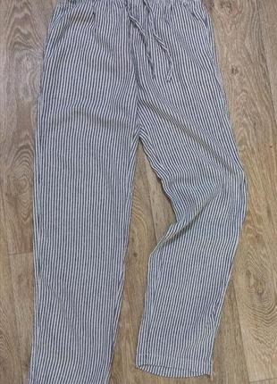 F&f штани льон в полоску з високою посадкою linen rich