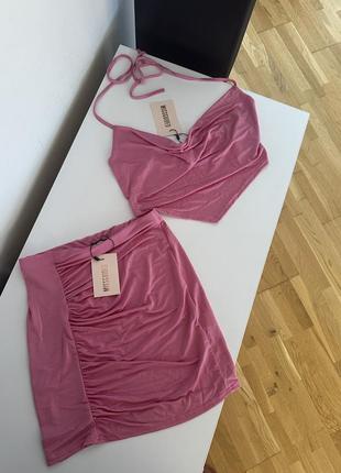 Літній комплект missguided m фуксія комплект спідниця топ костюм літній