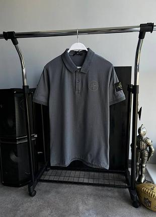 Мужская футболка поло stone island на лето в сером цвете premium качества, стильная и удобная футболка на каждый день