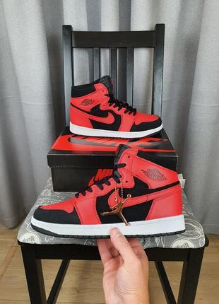 Мужские кроссовки репл. nike air jordan 1 retro high black red white. кроссы найк аир джордан ретро 1