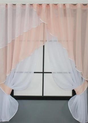 Комплект штор на кухню (280х170см) з ламбрекеном. колір білий з персиковим