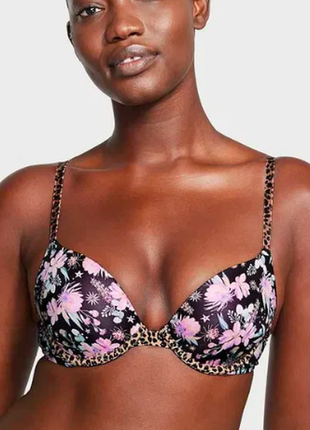 Бюстгальтер черный цветочный push up victoria ́s secret
