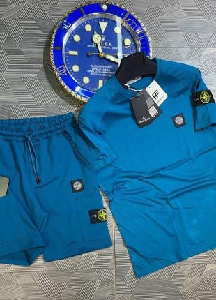 Брендовий чоловічий комплект / якісний комплект stone island в синьому кольорі на літо