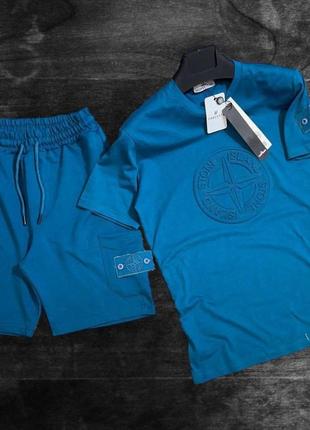 Брендовий чоловічий комплект / якісний комплект stone island в синьому кольорі на літо
