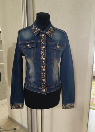 Куртка из денима жакет из джинса со стразами за заклепками винтаж ретро этано