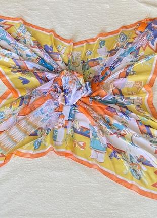 Шелковый платок шаль в стиле hermes большой размер
