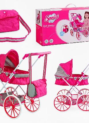 Візок для ляльок so 6918-1 металева основа, додатковий кошик, складний каптур, сумка, в коробці