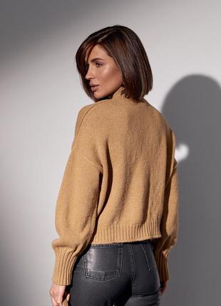 В'язаний жіночий светр із косами — коричневий колір, l (є розміри)2 фото