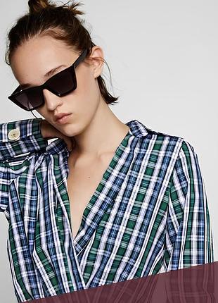 .новая брендовая хлопковая блузка "zara" в клеточку. размер xs.2 фото