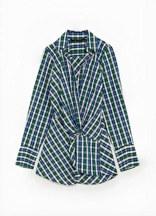 .новая брендовая хлопковая блузка "zara" в клеточку. размер xs.4 фото