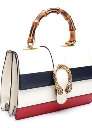 Кожаная сумка бамбуковая ручка в стиле gucci /9881/