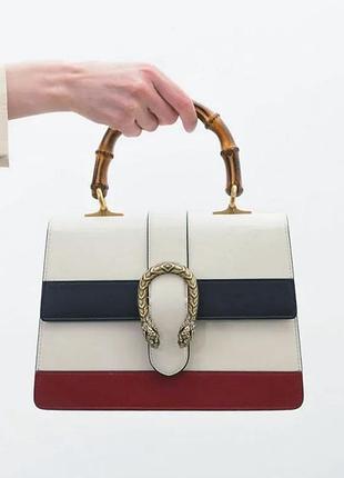 Кожаная сумка бамбуковая ручка в стиле gucci /9881/