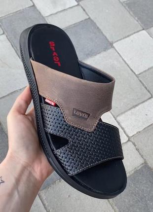 Шлепанцы сланцы levis мужские из натуральной кожи кожаные