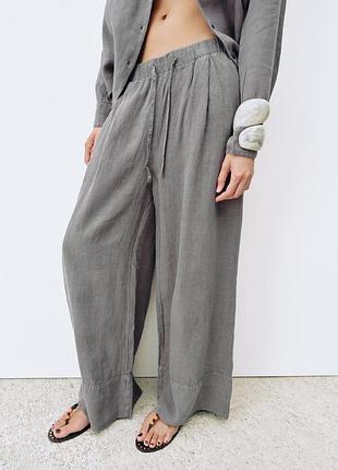 Широкие брюки льняные палаццо штаны zara new