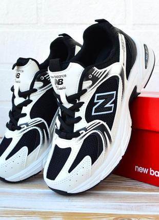 Женские кроссовки черные с белым new balance пресс кожа + текстиль нью белансы