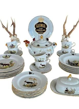 Сервиз обеденный gloria fine porcelain bavaria handwork bayreuth made in germany охота 32 предметов
