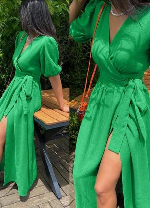 Сукня халат міді на запах рукава ліхтарики плаття зелена червона синя чорна максі...