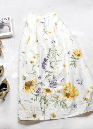 Шикарный невесомый сарафан h&m макси длины цвета айвори со стильным цветочным принтом