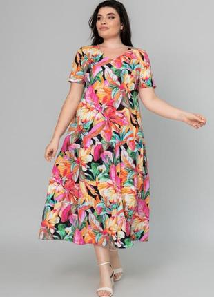 Платье летнее длинное штапельное с воланами цветочный принт2 фото