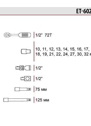 Набор инструмента intertool - 1/2" 21 ед. semipro et-6021sp 2