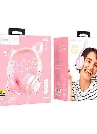 Навушники накладні з мікрофоном і котячими вушками hoco w36 cat ear 3.5 мм 1.2 м pink