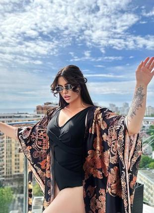 Пляжная туника накидка парео пончо oversize принт