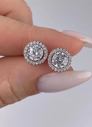 🇺🇦 пусети срібло 925° покриття родій, вставка куб.цирконії , цвяшки гвоздики сережки 1386.10р