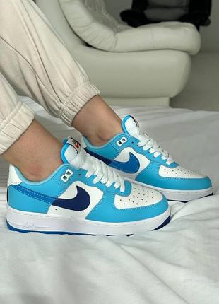 Женские кроссовки в стиле nike air force найк форсы / демисезонные / весенние, летние, осенние / кожа / белые, синие, голубые