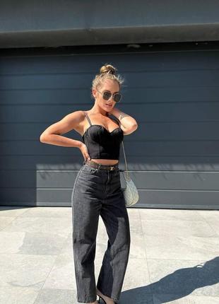 Жіночий топ корсет з чашками на бретельках чорний